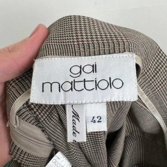 Gai Mattiolo Brown Plaid High Waited Wide Leg Trouser Pants Size IT 42 US 6 - Picture 6 of 8